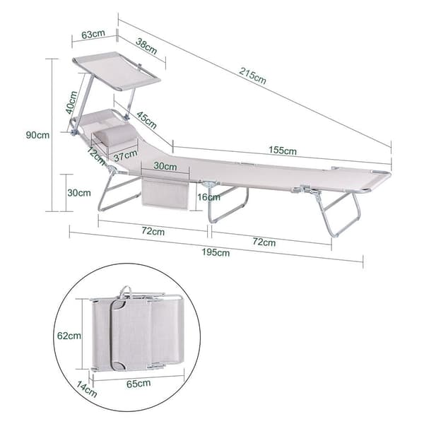 Utomhus Hopfällbar Bärbar Liggstol, OGS48-MIx2, 195x63x90 cm, Blandade Färger