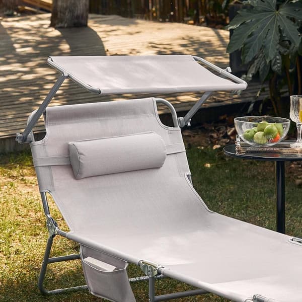 Outdoor Foldbar Bærbar Liggestol, OGS48-MI, 195x63x90 cm, Grå
