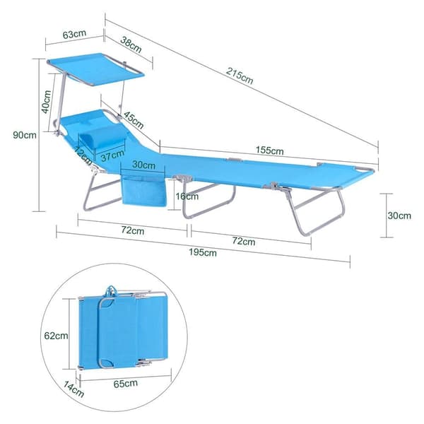 Udendørs Foldbar Bærbar Liggestol, OGS48-B, 195x63x90 cm, Sort