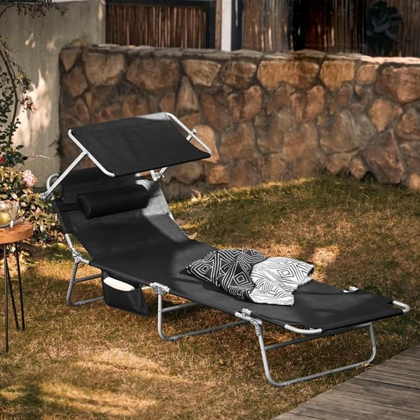 Ulkokäyttöön taitettava, kannettava nojatuoli, OGS48-SCH, 195x63x90 cm, Musta