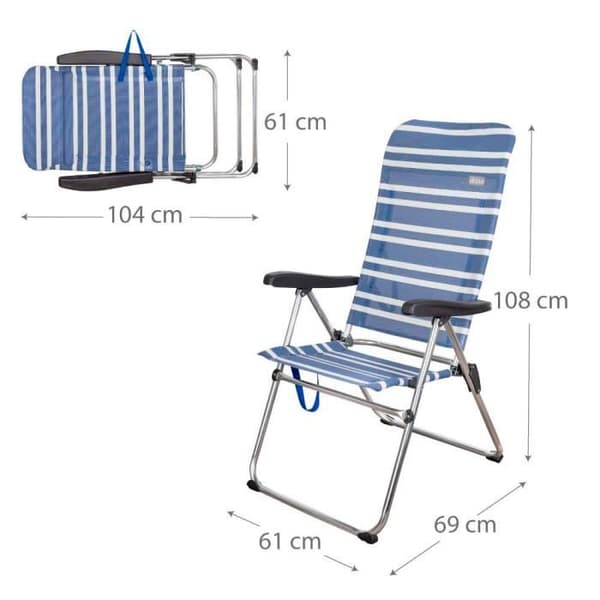 Aktive Beach högfällbar solstol - Blå - 5 positioner