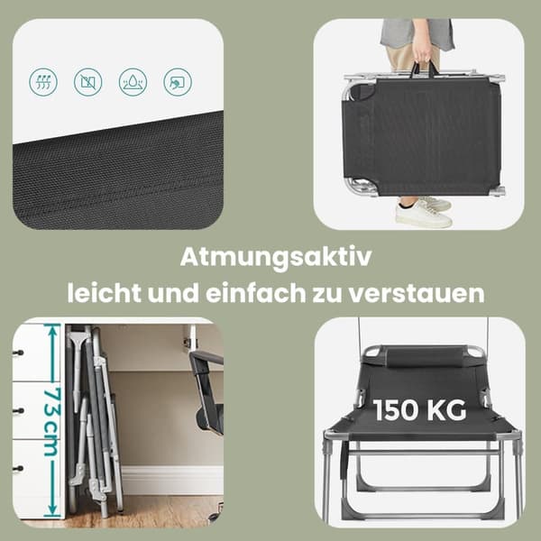 Solstol, SONGMICS GCB19BG, 55x193x31 cm, Mörkgrå