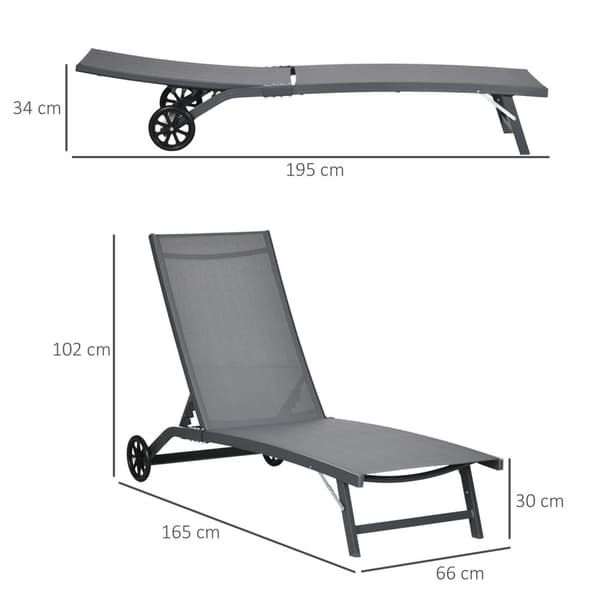 Rootz 2 -kappaleinen asetettu aurinko -loungers - lepotuolit - Säädettävä selkänoja - alumiinirunko - 66 cm x 165 cm x 102 cm