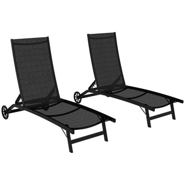Rootz 2 Sun Loungers Set - Chaise Lounge - Recliner - Ergonomisk komfort - 195 cm x 66 cm x 34 cm - Aluminium & textilen, 150 kg kapacitet, svart