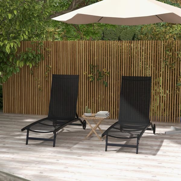 Rootz 2 Sun Loungers Set - Chaise Lounge - Recliner - Ergonomisk komfort - 195 cm x 66 cm x 34 cm - Aluminium & textilen, 150 kg kapacitet, svart