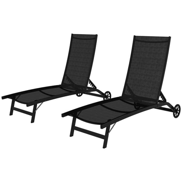 Rootz 2 Sun Loungers Set - Chaise Lounge - Recliner - Ergonomisk komfort - 195 cm x 66 cm x 34 cm - Aluminium & textilen, 150 kg kapacitet, svart
