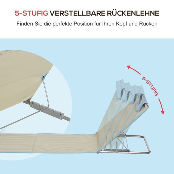 Rootz 2 -set justerbar strandmatta - vikbar solstol - bärbara lounger - nackstöd och 5 positioner - 124 cm x 53 cm x 37-50 cm - brun, blå