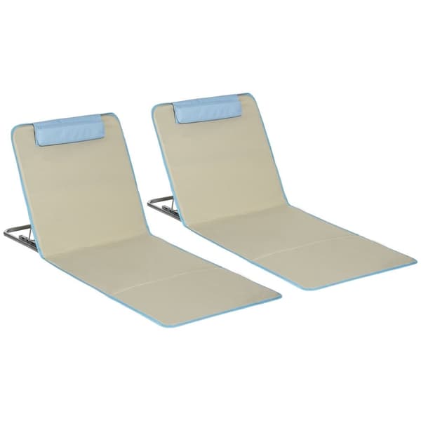Rootz 2 -set justerbar strandmatta - vikbar solstol - bärbara lounger - nackstöd och 5 positioner - 124 cm x 53 cm x 37-50 cm - brun, blå