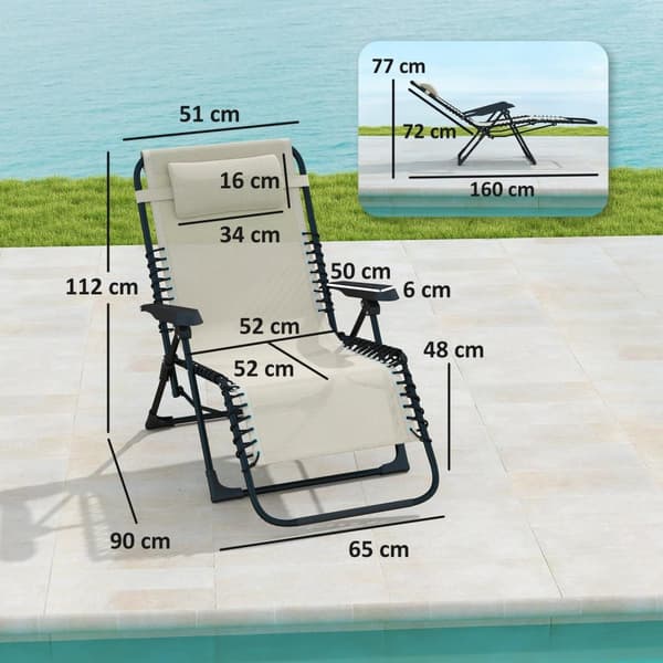 Rootz fällbar solstol - Garden Recliner - Strandstol - 5 -faldig justerbar - 90 cm x 65 cm x 112 cm