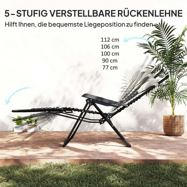 Rootz fällbar solstol - Garden Recliner - Strandstol - 5 -faldig justerbar - 90 cm x 65 cm x 112 cm