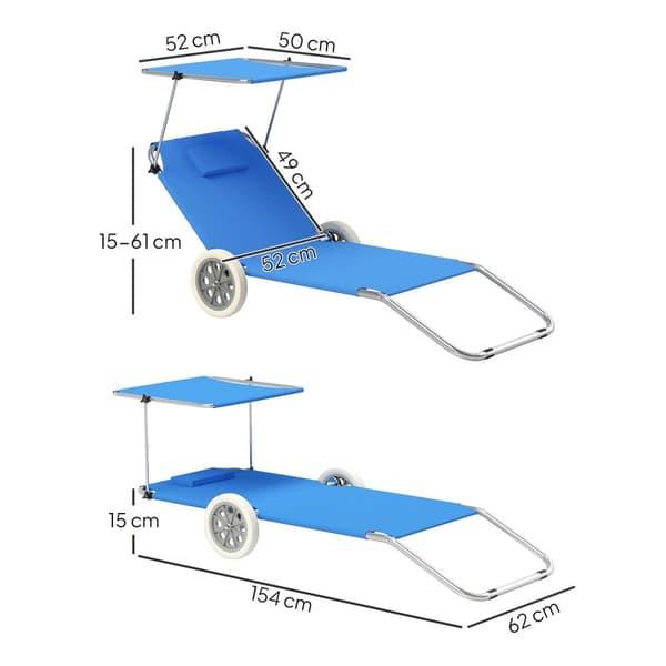 Rootz Foldbar Sun Lounger - Beach Lounger - Garden Lounger - Justerbar ryglæn - 62 cm x 148 cm x 85 cm