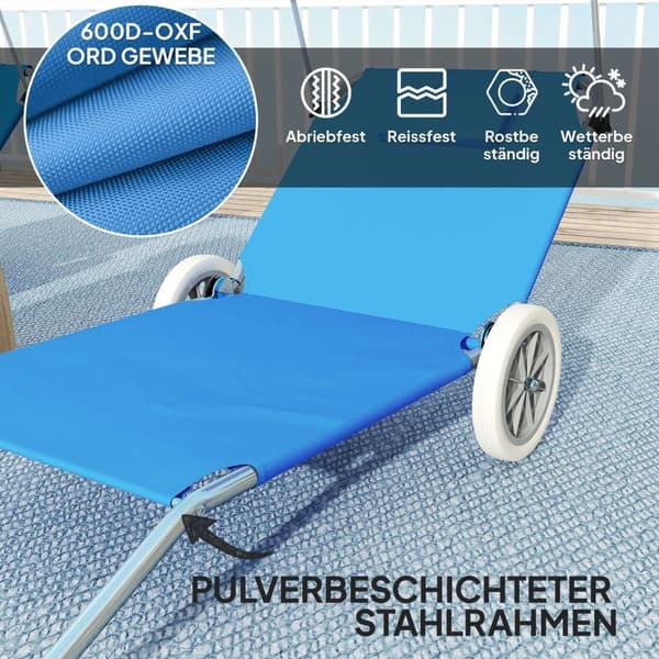 Rootz Foldbar Sun Lounger - Beach Lounger - Garden Lounger - Justerbar ryglæn - 62 cm x 148 cm x 85 cm