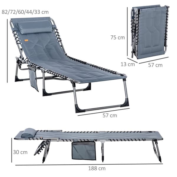 Rootz Foldble Sun Lounger - Garden Lounger - Funbing Lounger - 5 -vaiheinen selkänoja - Oxford -kangas - 188 x 57 x 30 cm