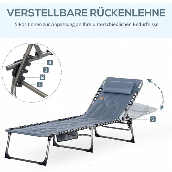 Rootz Foldble Sun Lounger - Garden Lounger - Funbing Lounger - 5 -vaiheinen selkänoja - Oxford -kangas - 188 x 57 x 30 cm