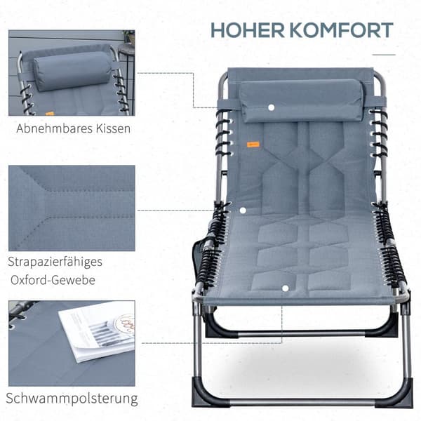 Rootz Foldble Sun Lounger - Garden Lounger - Funbing Lounger - 5 -vaiheinen selkänoja - Oxford -kangas - 188 x 57 x 30 cm