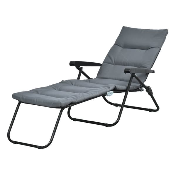 Rootz Folding Sun Lounger - Justerbar retur - utomhusstol - Hög komfort, 153 cm x 58,5 cm x 89 cm - Stål & polyestergrå