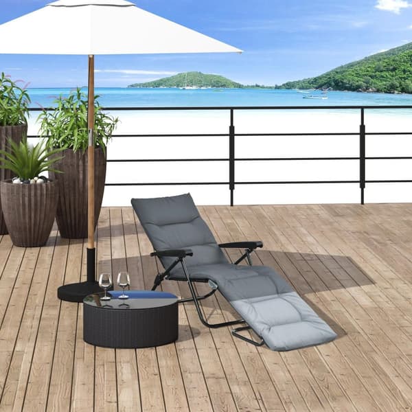 Rootz Folding Sun Lounger - Justerbar retur - utomhusstol - Hög komfort, 153 cm x 58,5 cm x 89 cm - Stål & polyestergrå