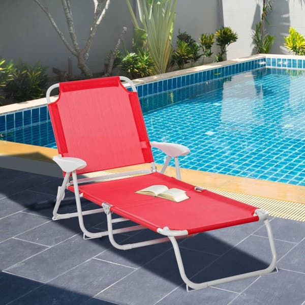 Rootz Folding Sun Lounger - Justerbar chaise Longue - Beach Rentliner - 4 positioner komfort - 186L x 66W x 80H cm