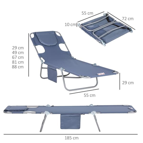 Rootz Garden Doll Chair - Sun Lounger - Massagestol - vadderad ansiktsöppning - Blå - 185 cm x 55 cm x 29 cm