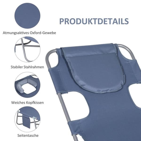 Rootz Garden Doll Chair - Sun Lounger - Massagestol - vadderad ansiktsöppning - Blå - 185 cm x 55 cm x 29 cm