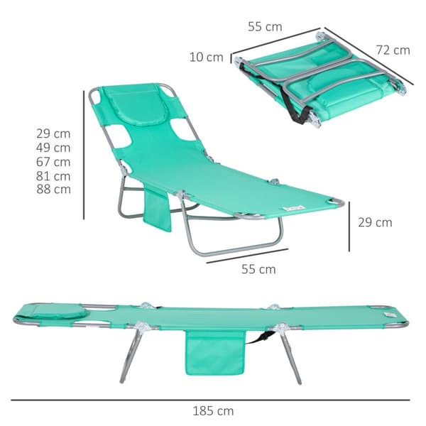 Rootz Garden Lying Doll Chair - Massagelounger - Fällbar solstol - vadderad ansiktsöppning - 185 cm x 55 cm x 29 cm
