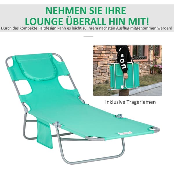 Rootz Garden Lying Doll Chair - Massagelounger - Fällbar solstol - vadderad ansiktsöppning - 185 cm x 55 cm x 29 cm