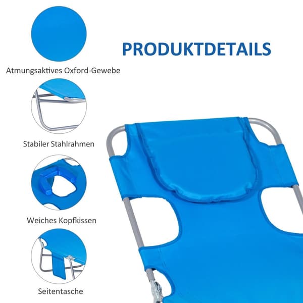 Rootz Garden Lying Doll Chair - Paradise Sun Lounger - Reclining Chair - Justerbar komfort - 185 cm x 55 cm x 29 cm