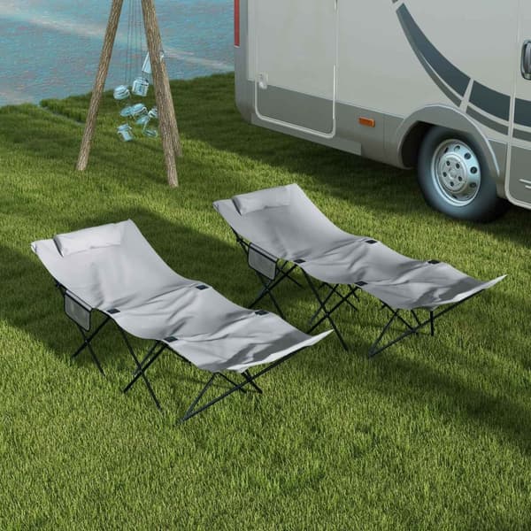 Rootz Lot De 2 Foldbara Sun Loungers - Garden Loungers - Recining Chairs - Oxford nackstöd - 180 cm x 58 cm x 66 cm