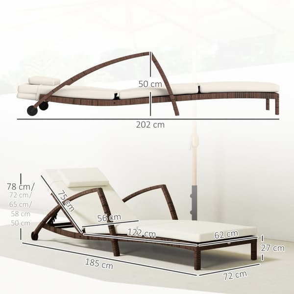 Rootz Poly Rattan Sun Lounger - Garden Lounger - Justerbar ryggstöd - Maximal komfort - 185 cm x 72 cm x 78 cm