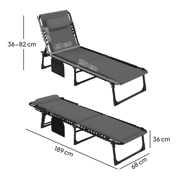 Rootz Sun Lounger - Dollstol - Poolstol - Justerbar komfort - 68 cm x 189 cm x 36 cm