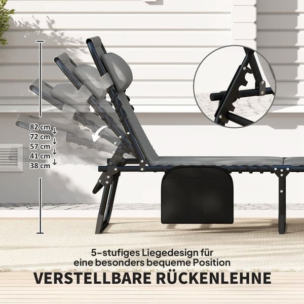 Rootz Sun Lounger - Dollstol - Poolstol - Justerbar komfort - 68 cm x 189 cm x 36 cm