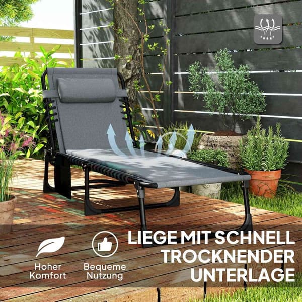 Rootz Sun Lounger - Dollstol - Poolstol - Justerbar komfort - 68 cm x 189 cm x 36 cm