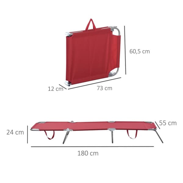 Rootz Sun Lounger - sammenfoldelig hvilestol - Havechaise - Justerbar komfort - 180 cm x 55 cm x 24cm - Rød