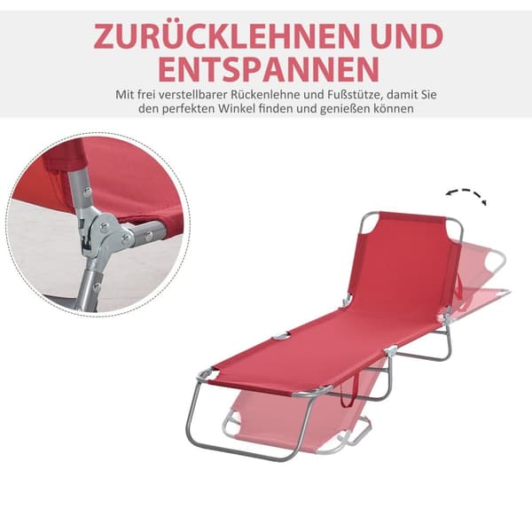 Rootz Sun Lounger - sammenfoldelig hvilestol - Havechaise - Justerbar komfort - 180 cm x 55 cm x 24cm - Rød
