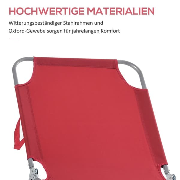 Rootz Sun Lounger - sammenfoldelig hvilestol - Havechaise - Justerbar komfort - 180 cm x 55 cm x 24cm - Rød