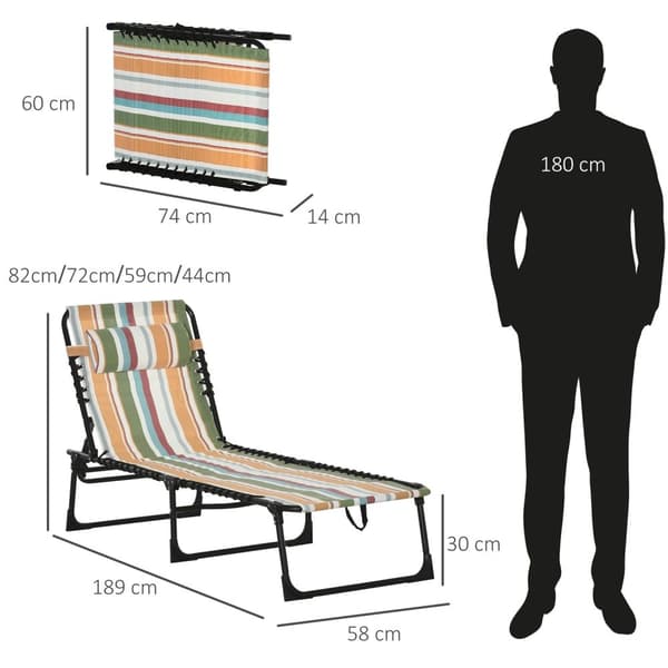 Rootz Sun Lounger - Foldble Garden Lounger - Folding Lounger - 4 -vaiheinen selkänoja - 189 x 58 x 30 cm