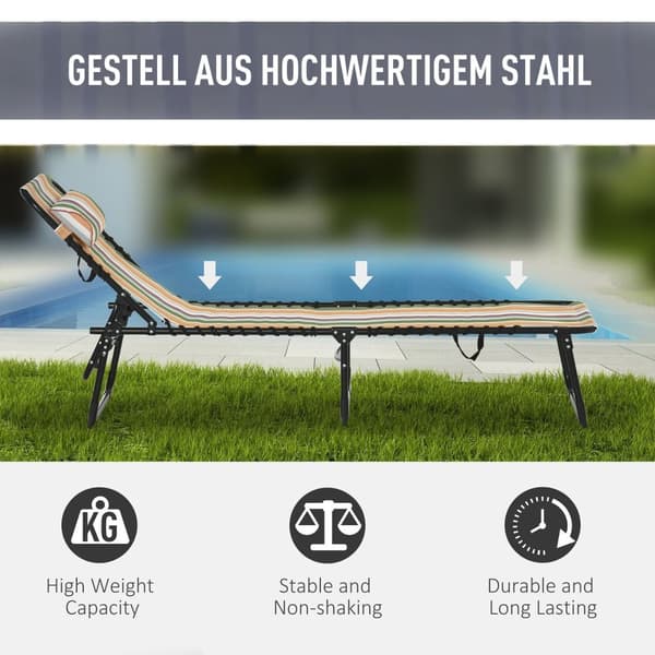 Rootz Sun Lounger - Foldble Garden Lounger - Folding Lounger - 4 -vaiheinen selkänoja - 189 x 58 x 30 cm