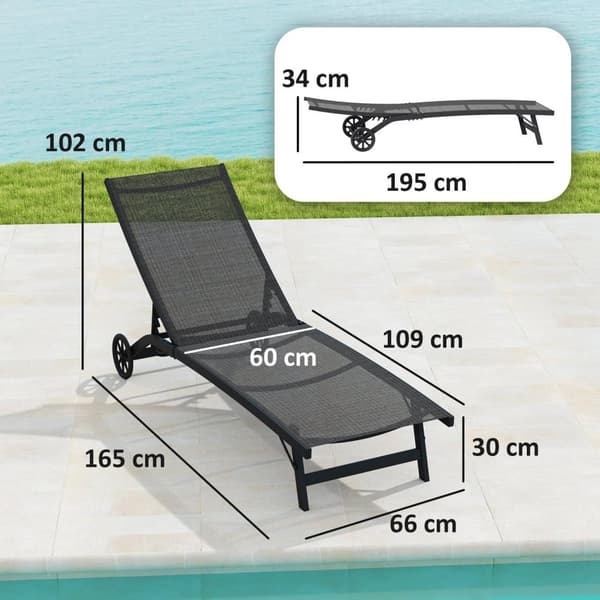 Rootz Sun Lounger - Justerbar hvilestol - Udendørs chaise - Åndbart stof - 195 cm x 66 cm x 34 cm
