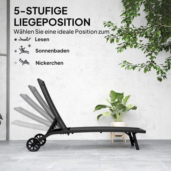 Rootz Sun Lounger - Justerbar hvilestol - Udendørs chaise - Åndbart stof - 195 cm x 66 cm x 34 cm