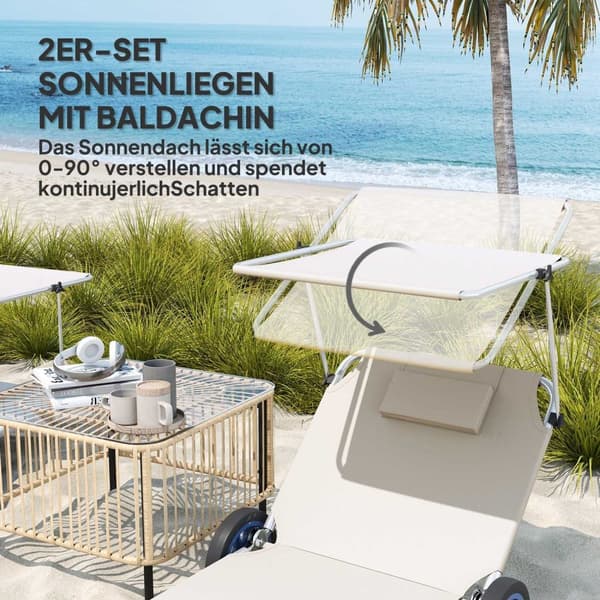 Rootz Sun Lounger Set - Foldbar havelounger - Rulle dækstol - Justerbar ryglæn - 62 cm x 148 cm x 85 cm