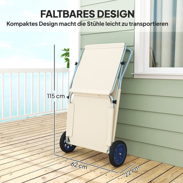 Rootz Sun Lounger Set - Foldbar havelounger - Rulle dækstol - Justerbar ryglæn - 62 cm x 148 cm x 85 cm