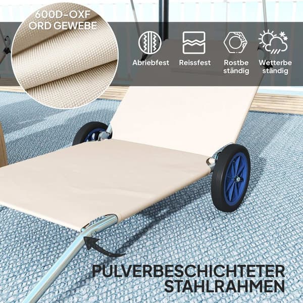 Rootz Sun Lounger Set - Foldbar havelounger - Rulle dækstol - Justerbar ryglæn - 62 cm x 148 cm x 85 cm