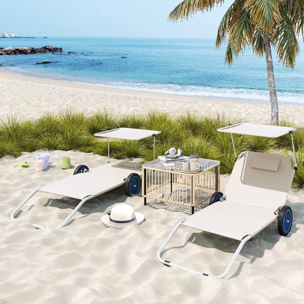 Rootz Sun Lounger Set - Foldbar havelounger - Rulle dækstol - Justerbar ryglæn - 62 cm x 148 cm x 85 cm
