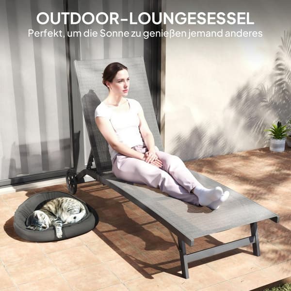 Rootz Sun Lounger - Outdoor Recliner - Justerbar ryggstöd - Andningsbar komfort - 195 x 66 x 34 cm - Grå