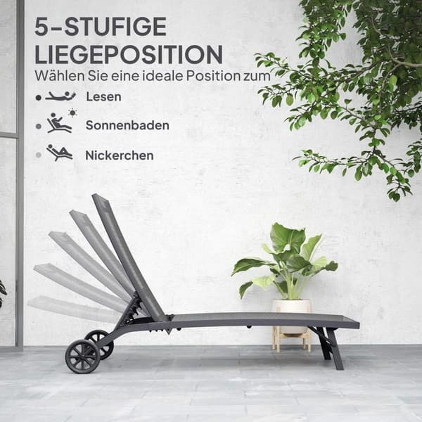Rootz Sun Lounger - Outdoor Recliner - Justerbar ryggstöd - Andningsbar komfort - 195 x 66 x 34 cm - Grå