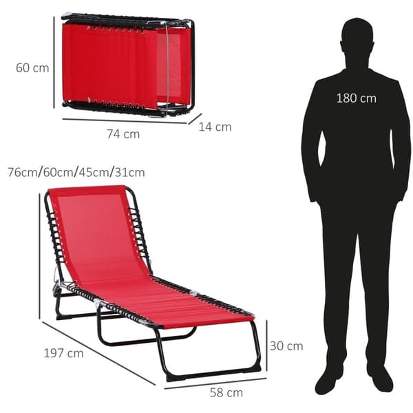 Rootz Sun Lounger - sammenfoldelig liggestol - Beach Lounger - Justerbar komfort - 197 cm x 58 cm x 30 cm