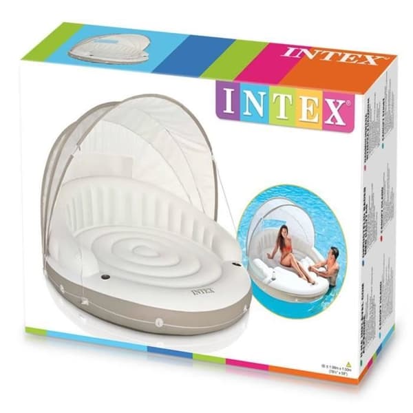 INTEX Lounge Caribbean Pool uppblåsbar madrass med solskydd och dryckeshållare