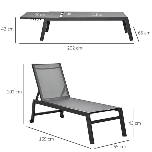 Solstol, 169x65x102 cm, Grå