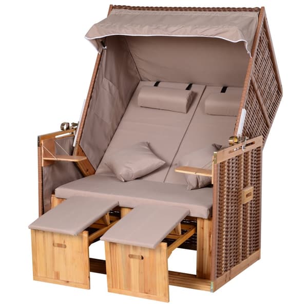 Strandstol med Fotpall och Vikbord, 118x79x160 cm, Beige