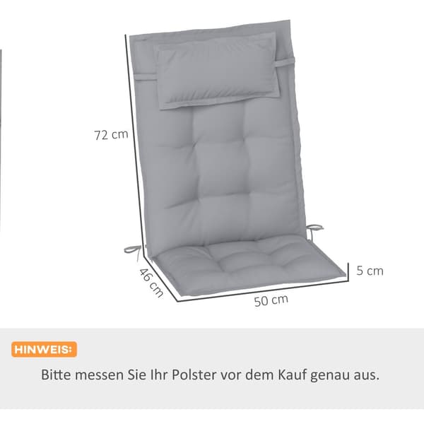 Solstol Pude Sæt, 50x116x5 cm, Lysegrå